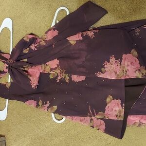 Express Floral Pencil Skirt - Pink and Brown